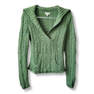 VTG American Eagle Women Chunky Green Wool Sweater M Fisherman Preppy Twee Retro